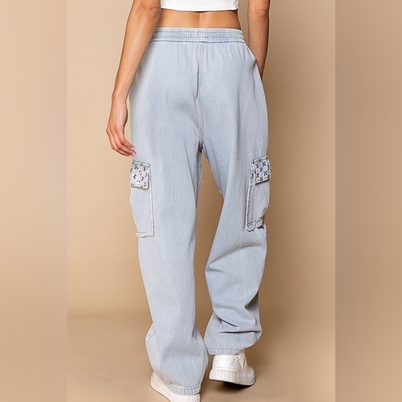 POL Adorable Baggy Denim Jeans Draw-string Slouchy Pants Sequins NEW - Picture 4 of 6